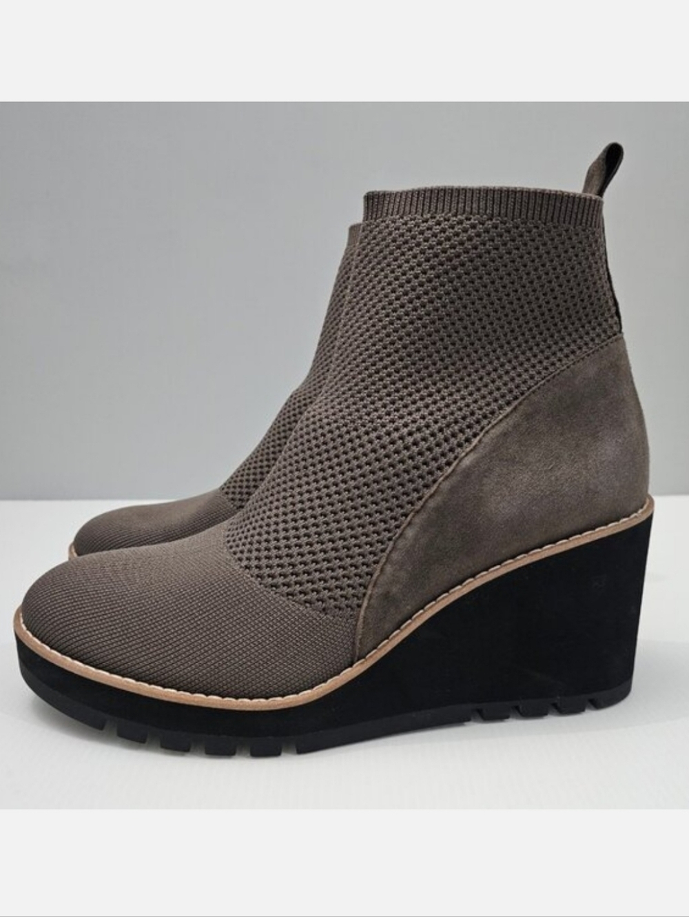 Eileen Fisher Quill Wedge Ankle Boot Womens 11 Rye Brown Knit Platform Sock